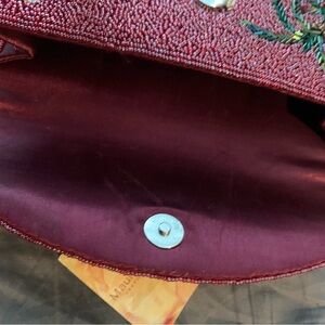 Chic Red Clutch with Ornate Satin Detailing